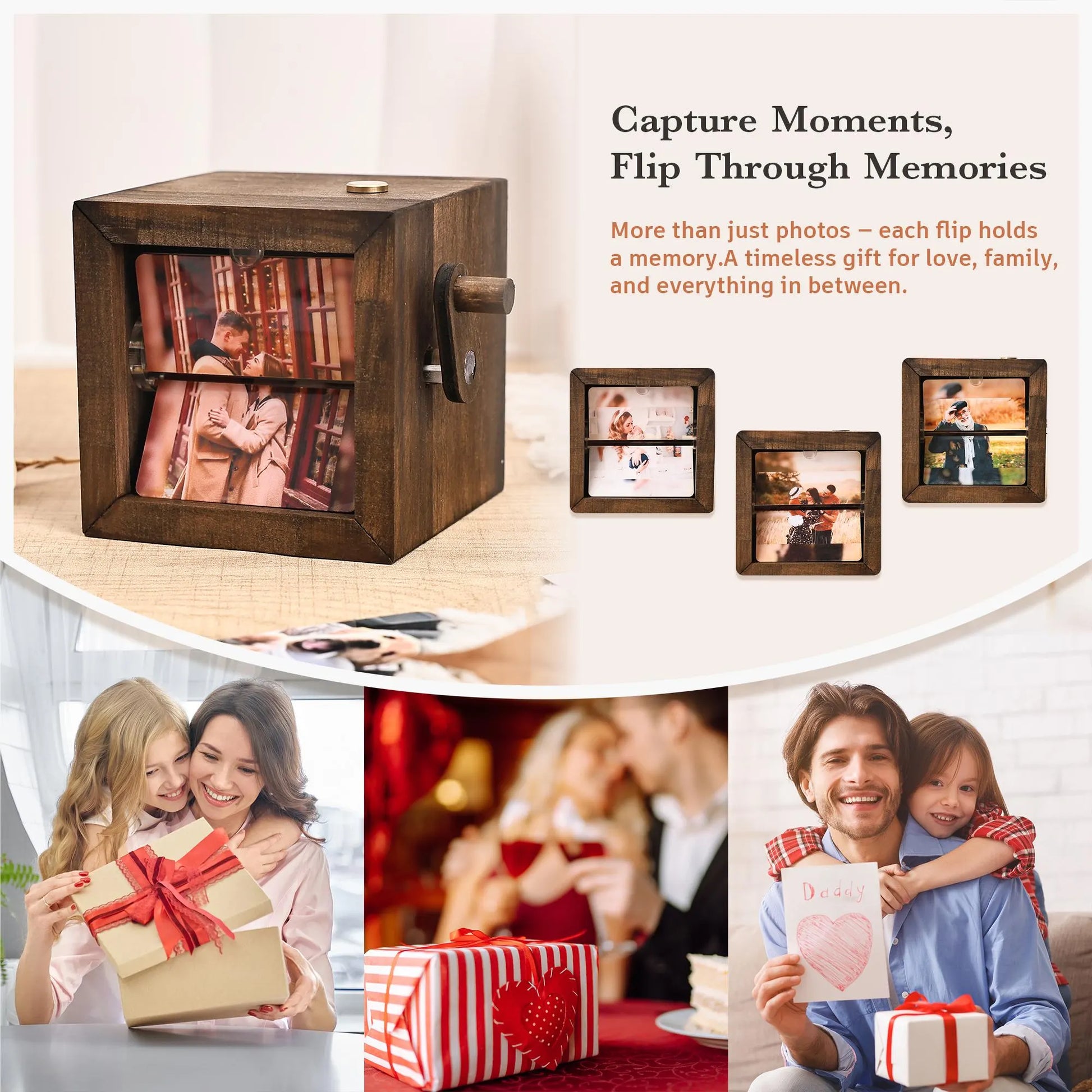 Custom Flip Book Frame Animation Wood Box, Photo Book with Light Birthday Anniversary Wedding Gift, Unique Gift for Couple, Photo Album Gift