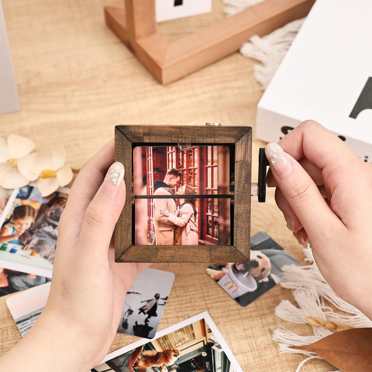 Custom Flip Book Frame Animation Wood Box, Photo Book with Light Birthday Anniversary Wedding Gift, Unique Gift for Couple, Photo Album Gift