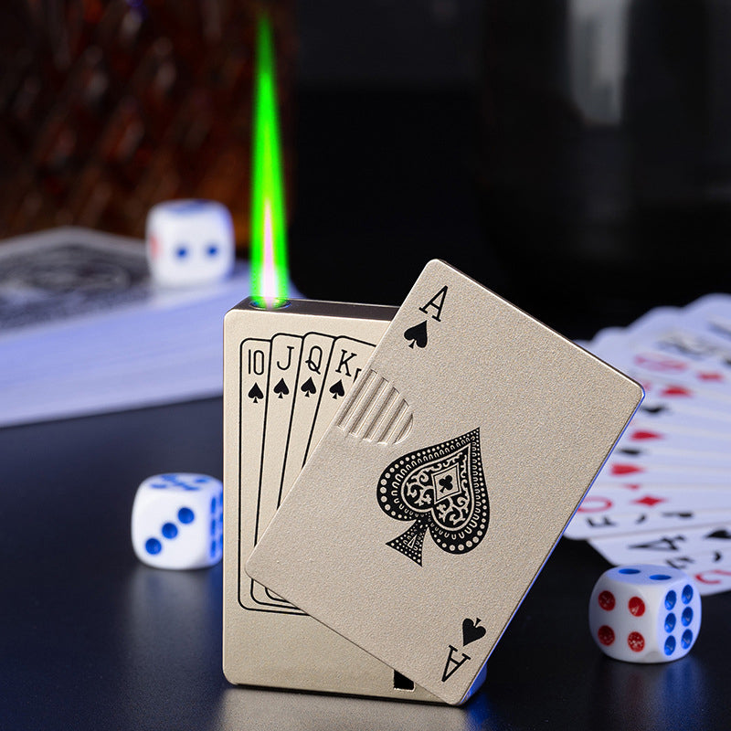 Creative Playing Card Lighter Jet Torch Green Flame Poker Lighter Metal Windproof Playing Card Lighter Funny Toy Smoking Accessories