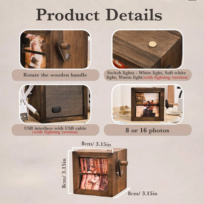 Custom Flip Book Frame Animation Wood Box, Photo Book with Light Birthday Anniversary Wedding Gift, Unique Gift for Couple, Photo Album Gift