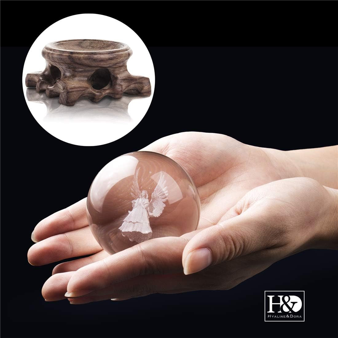 3D Angel Figurines Crystal Ball 60Mm Laser Engraved Paperweight Glass Guardian Angel Full Sphere Home Art Decor Gift Crafts(Clear)