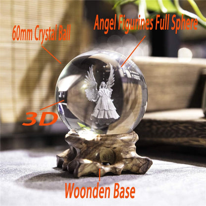 3D Angel Figurines Crystal Ball 60Mm Laser Engraved Paperweight Glass Guardian Angel Full Sphere Home Art Decor Gift Crafts(Clear)