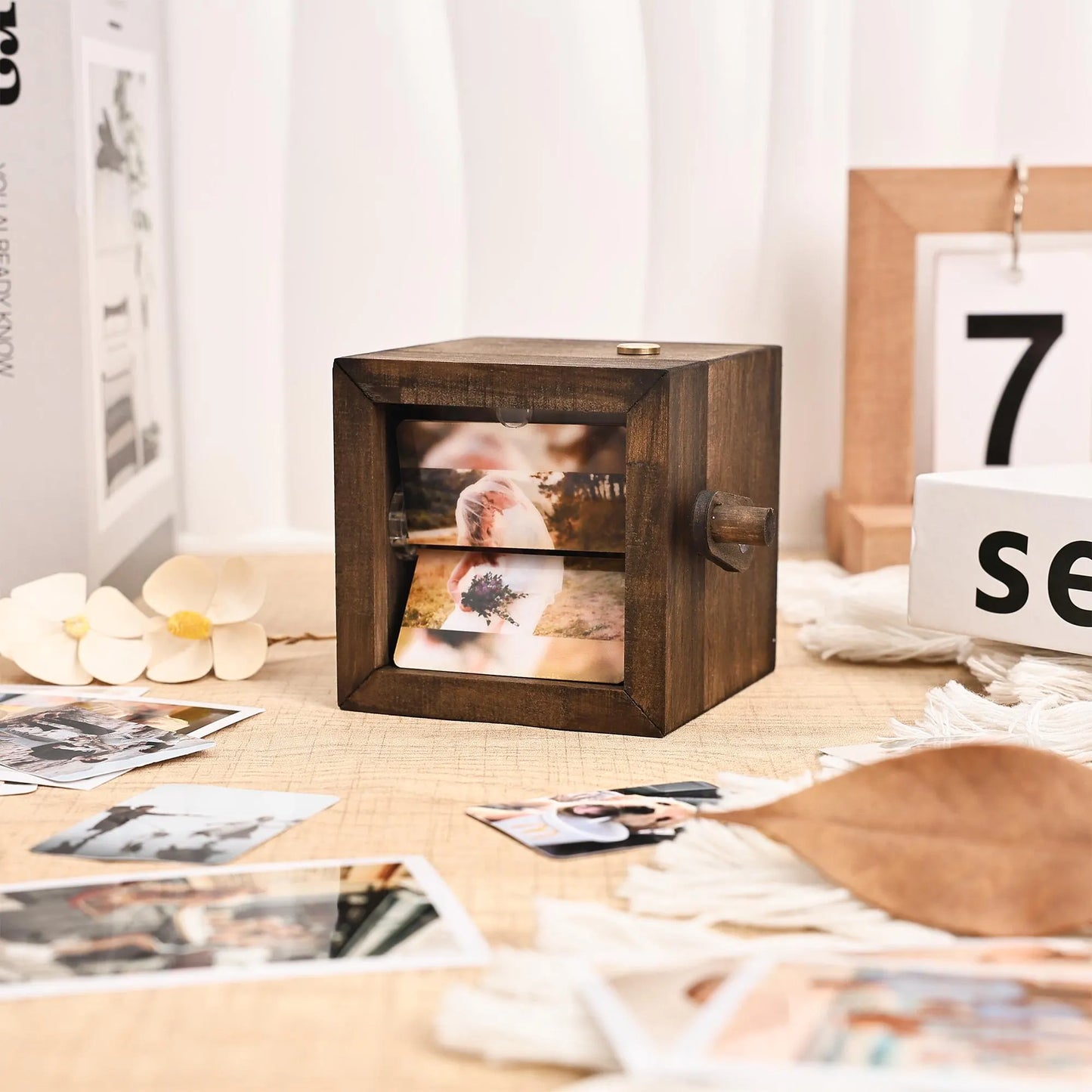 Custom Flip Book Frame Animation Wood Box, Photo Book with Light Birthday Anniversary Wedding Gift, Unique Gift for Couple, Photo Album Gift