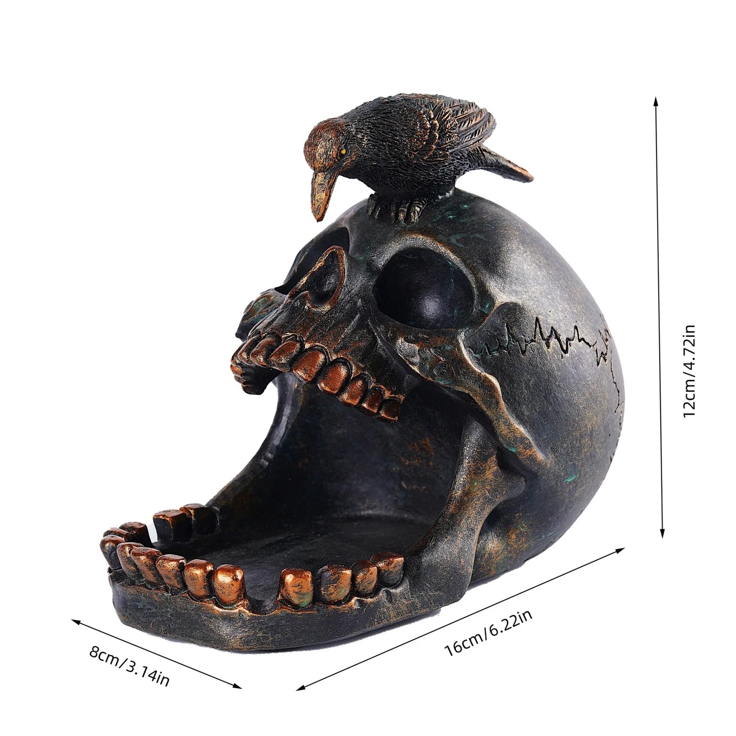 Creative Black Skull Crow Resin Statue Ashtray Desk Storage Key Holder Home Office Decor Toy Birthday Gift Halloween Decoration