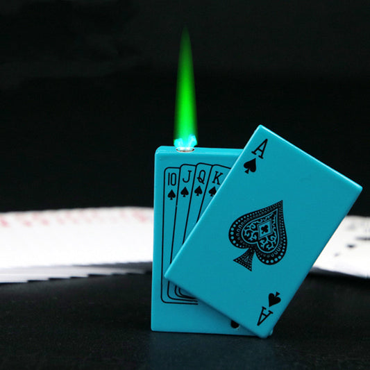 Creative Playing Card Lighter Jet Torch Green Flame Poker Lighter Metal Windproof Playing Card Lighter Funny Toy Smoking Accessories