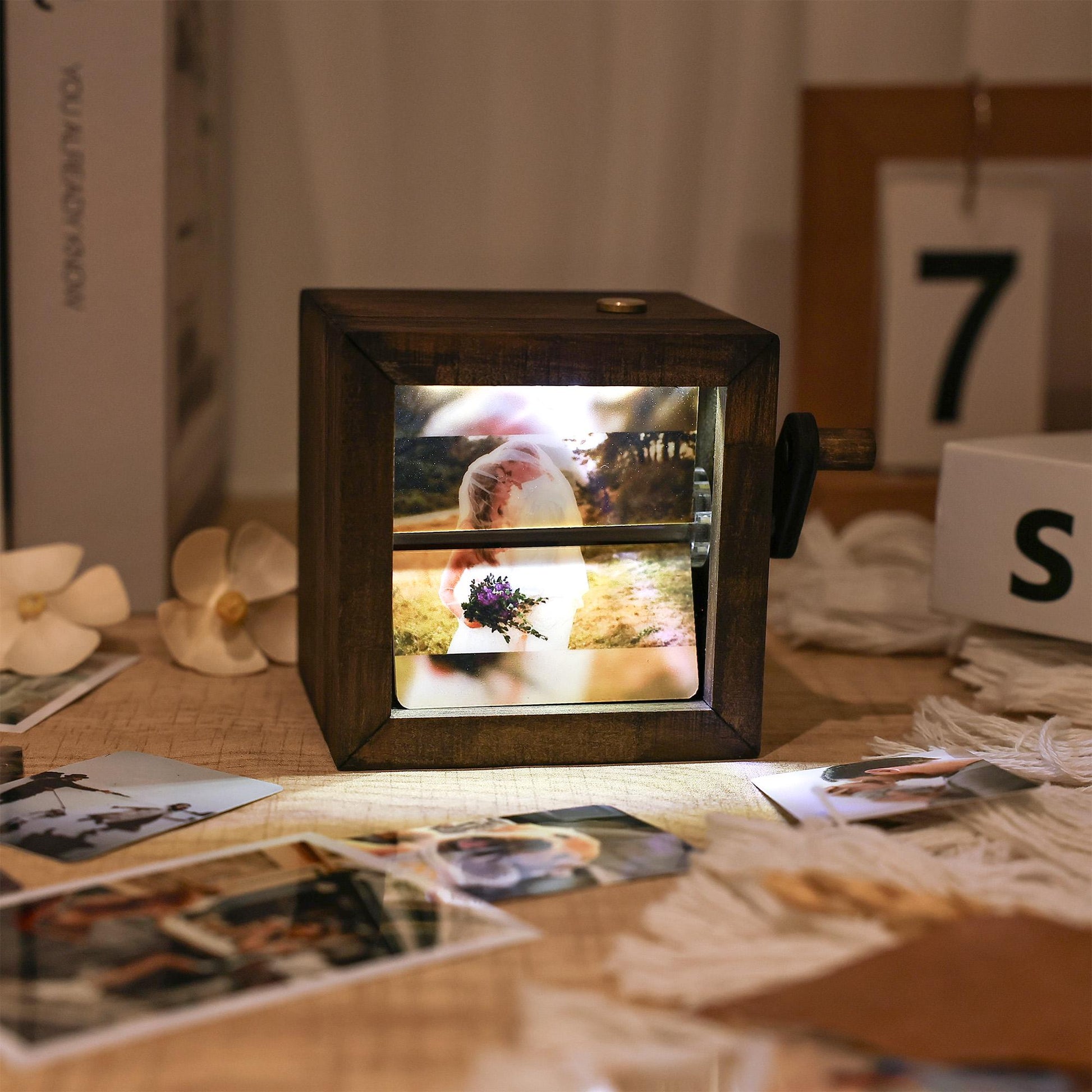 Custom Flip Book Frame Animation Wood Box, Photo Book with Light Birthday Anniversary Wedding Gift, Unique Gift for Couple, Photo Album Gift