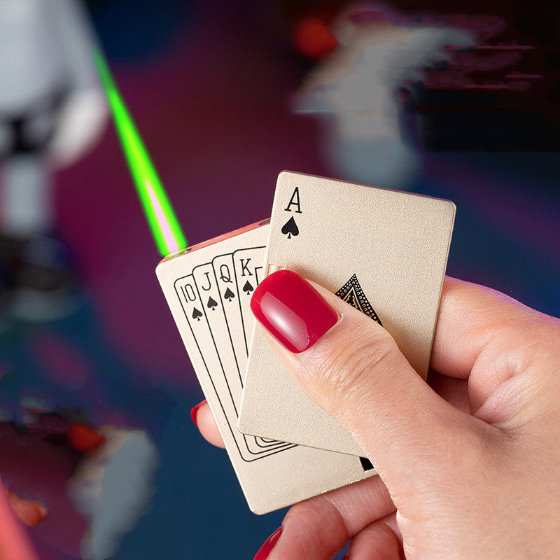 Creative Playing Card Lighter Jet Torch Green Flame Poker Lighter Metal Windproof Playing Card Lighter Funny Toy Smoking Accessories