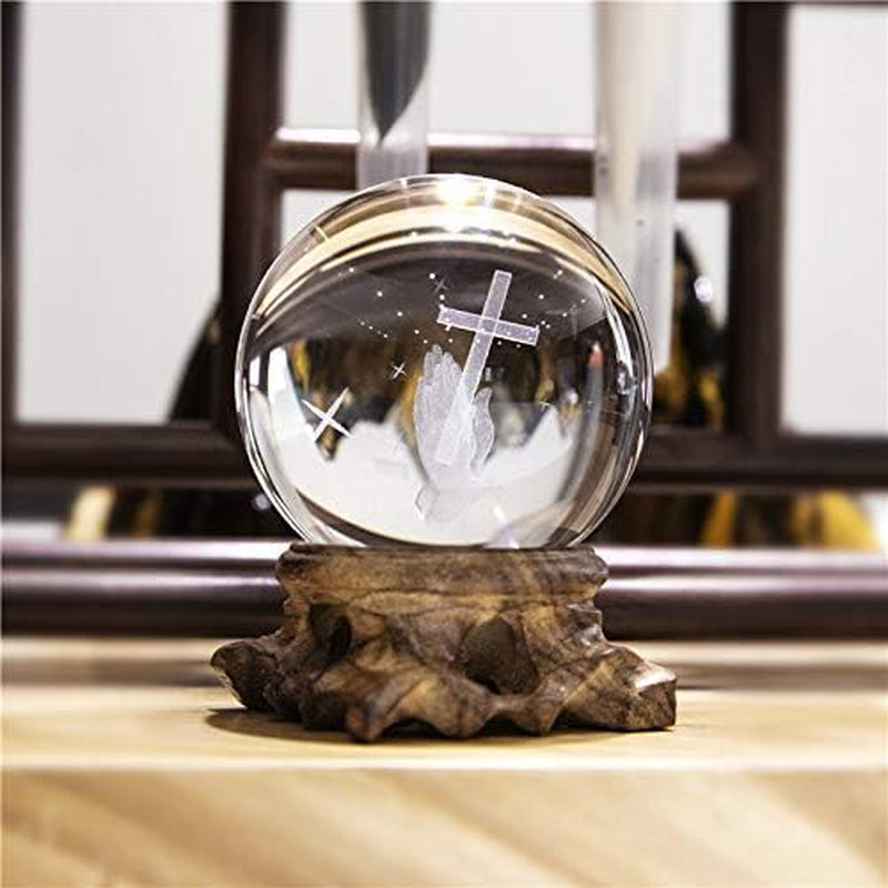 3D Angel Figurines Crystal Ball 60Mm Laser Engraved Paperweight Glass Guardian Angel Full Sphere Home Art Decor Gift Crafts(Clear)