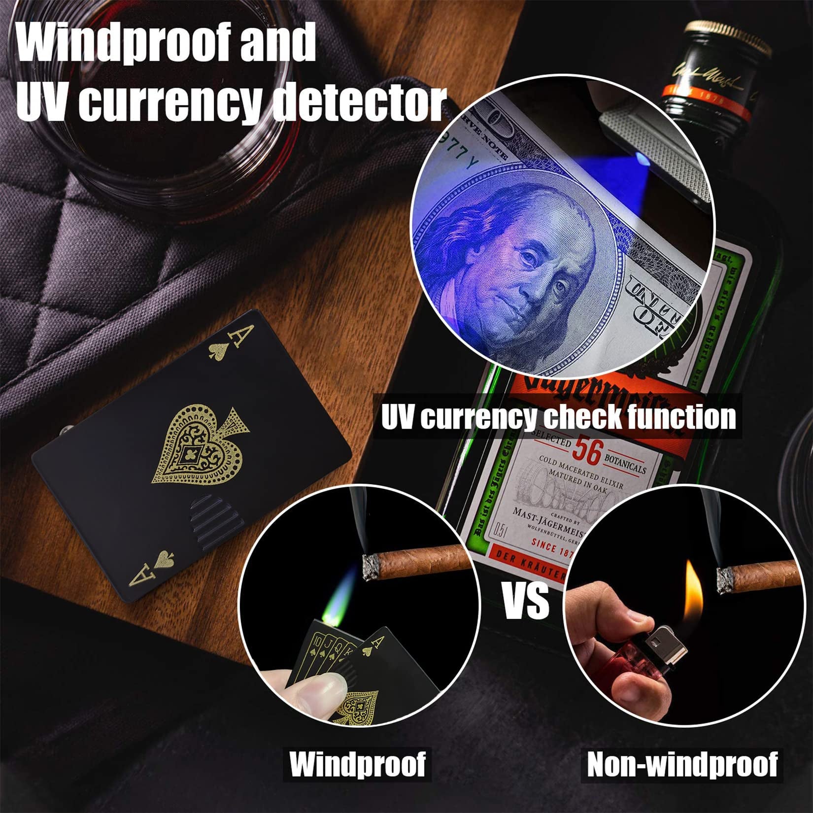 Creative Playing Card Lighter Jet Torch Green Flame Poker Lighter Metal Windproof Playing Card Lighter Funny Toy Smoking Accessories