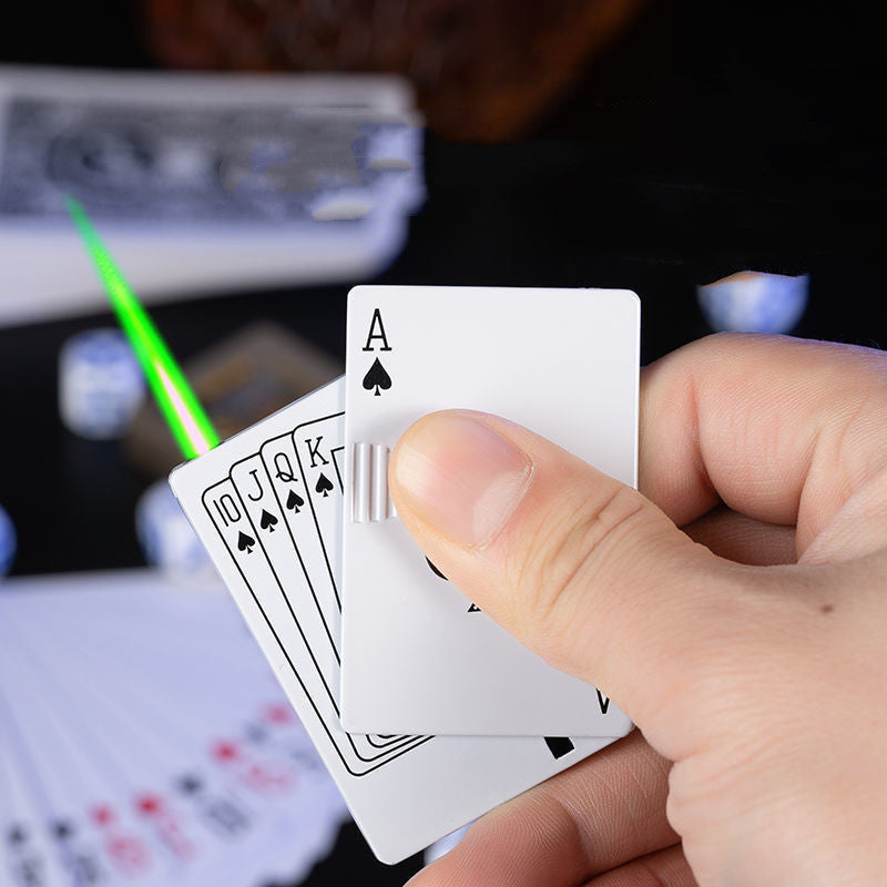 Creative Playing Card Lighter Jet Torch Green Flame Poker Lighter Metal Windproof Playing Card Lighter Funny Toy Smoking Accessories