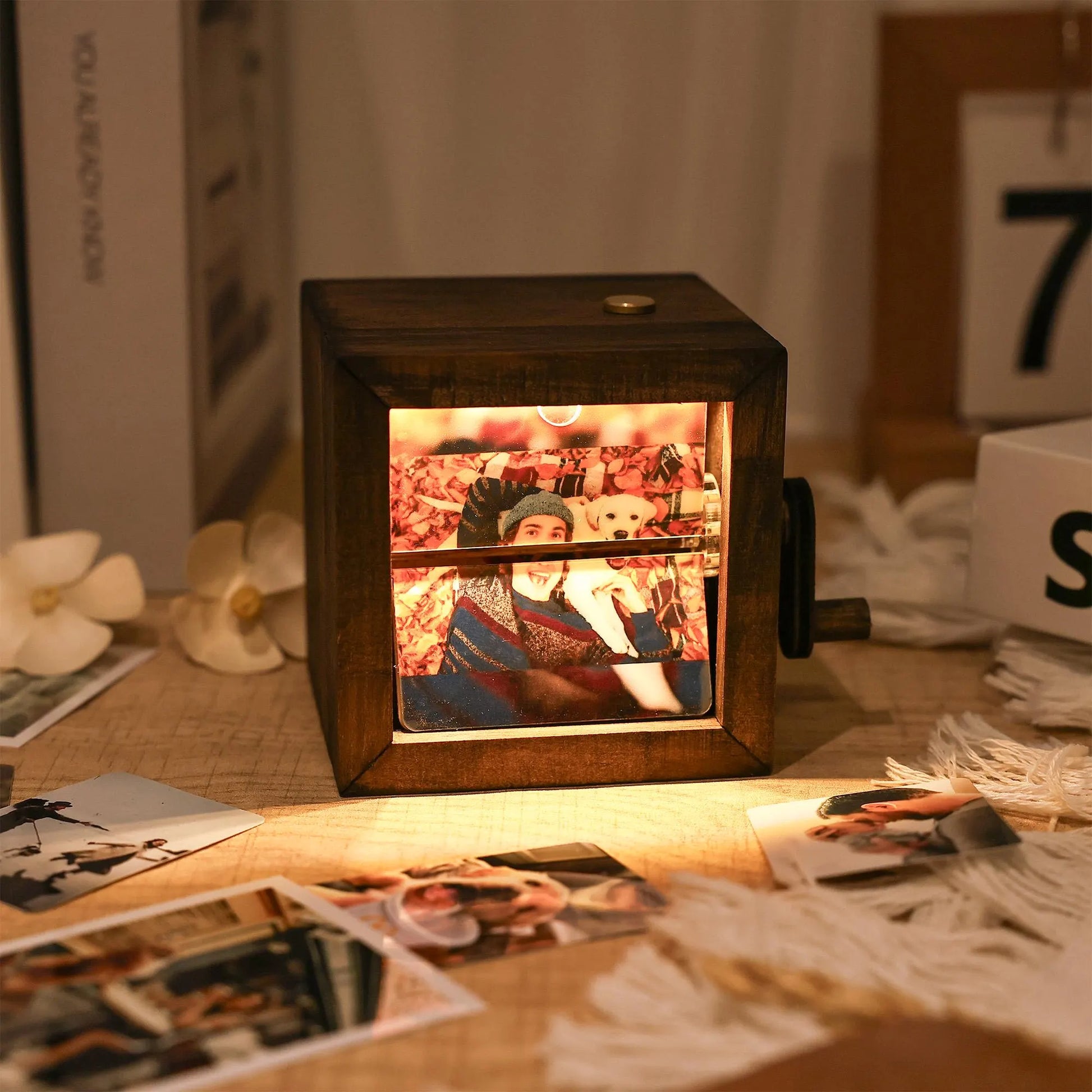 Custom Flip Book Frame Animation Wood Box, Photo Book with Light Birthday Anniversary Wedding Gift, Unique Gift for Couple, Photo Album Gift