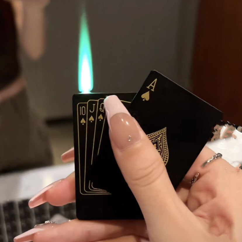 Creative Playing Card Lighter Jet Torch Green Flame Poker Lighter Metal Windproof Playing Card Lighter Funny Toy Smoking Accessories